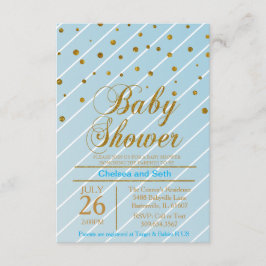 Sweet Baby Blue & Gold Confetti | Babydusche Einladung