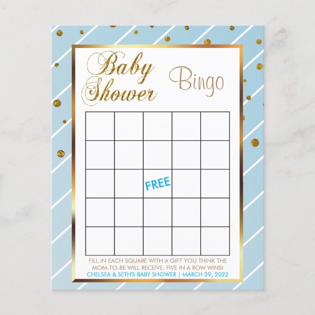 Sweet Baby Blue und Gold Confetti Baby Boy - Bingo Flyer (Vorne)