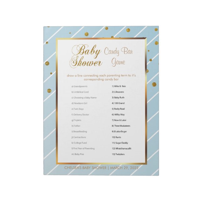 Sweet Baby Blue und Gold Confetti - Candy Bar Notizblock (Rotiert)