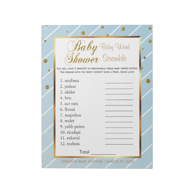 Sweet Baby Blue und Gold Confetti - Scramble Notizblock (Rotiert)