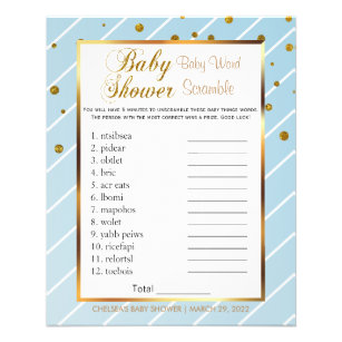 Sweet Baby Blue und Gold Confetti - Word Scramble Flyer