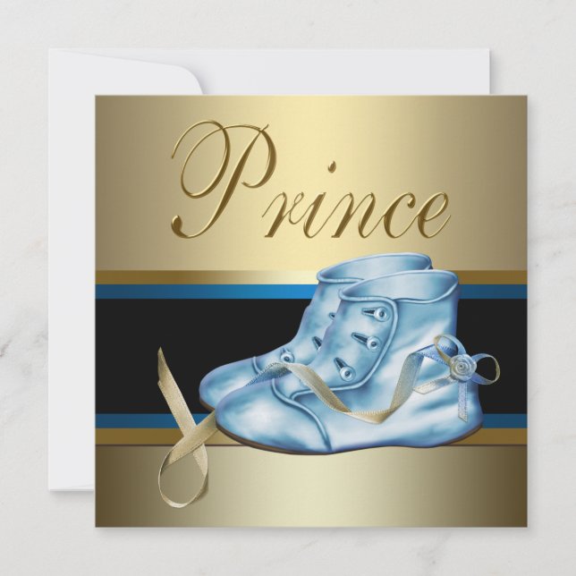 Sweet Baby Blue und Gold Prince Baby Dusche Einladung (Vorderseite)