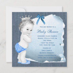 Sweet Baby Boy Blue Denim Baby Dusche Einladung