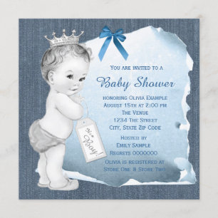 Sweet Baby Boy Blue Denim Baby Dusche Einladung