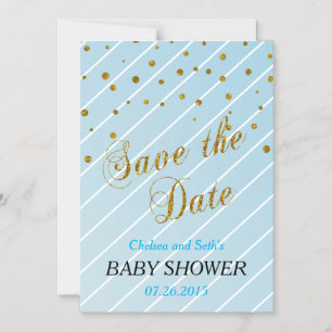 Sweet Baby Boy Blue & Gold Confetti Babydusche Magneteinladung