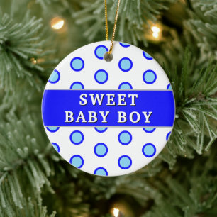 Sweet Baby Boy Blue Polka Dots Birth Stats Keramik Ornament