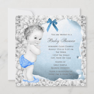 Sweet Baby Boy Blue und Gray Baby Dusche Einladung