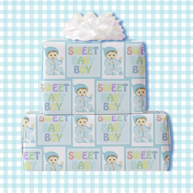 Sweet Baby Boy in Blue Baby Dusche Niedlich Pastel Geschenkpapier (Von Creator hochgeladen)
