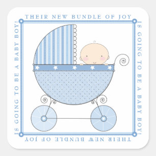 Sweet Baby Boy in Carriage Baby Shower in Blue Quadratischer Aufkleber