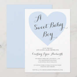 Sweet Baby Boy Niedlich Pastel Blue Heart Baby Dus Einladung