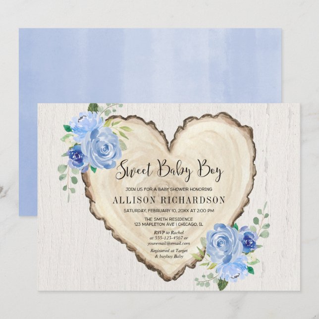 Sweet baby Boy rustic Valentine Herzdusche Einladung (Vorne/Hinten)