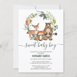 Sweet Baby Boy Woodland Animals Kinderdusche Einladung