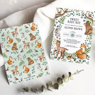 Sweet Baby Boy Woodland Forest Animals Dusche Einladung