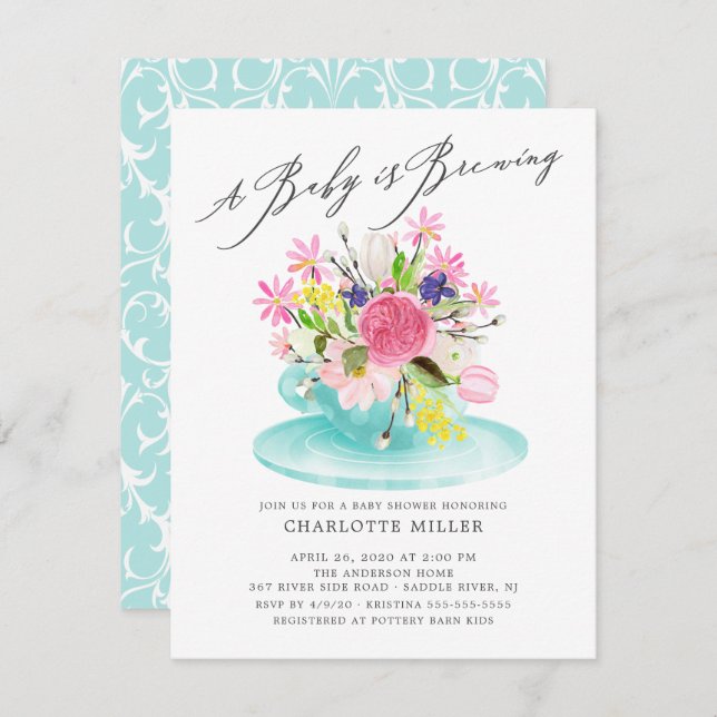 Sweet Baby Brewing Floral Baby Tee Einladung (Vorne/Hinten)