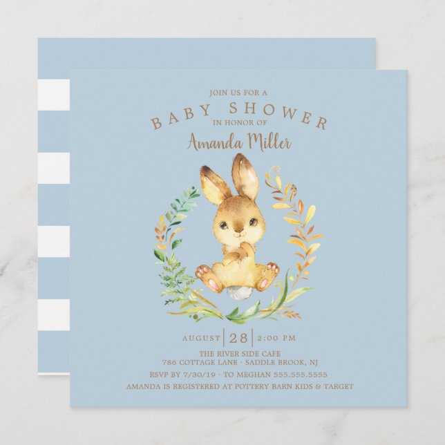 Sweet Baby Bunny Boys Babydusche Einladung (Vorne/Hinten)