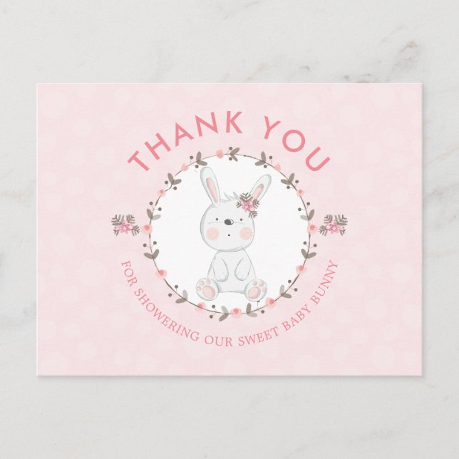 Sweet Baby Bunny Floral Baby Dusche Vielen Dank Postkarte (Vorderseite)