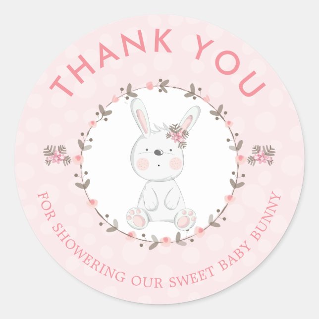 Sweet Baby Bunny Floral Baby Dusche Vielen Dank Runder Aufkleber (Vorderseite)
