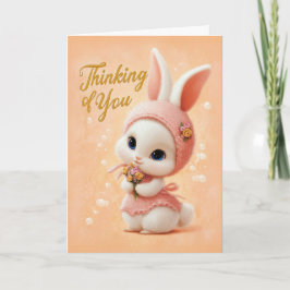 Sweet Baby Bunny in Peach Dress Thinking of You Karte