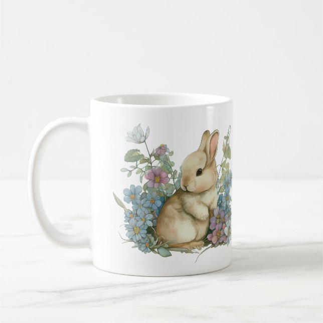 Sweet Baby Bunny mit Blue Purple Blumen Kaffeetasse (Links)