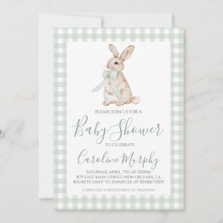 Sweet Baby Dusche Bunny Rabbit Green Gingham Einladung