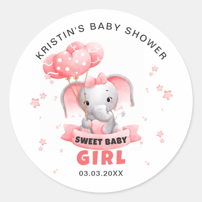 Sweet Baby Elephant Baby Dusche Runder Aufkleber (Vorderseite)
