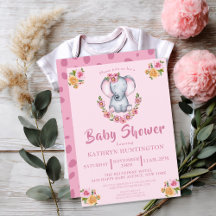 Sweet Baby Elephant Pink Boho Floral Baby Dusche