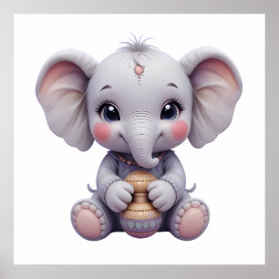 Sweet Baby Elephant Wall Art - Kinderzimmer Poster