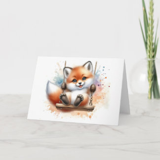 Sweet Baby Fox auf einer Swing Watercolor Blank Karte
