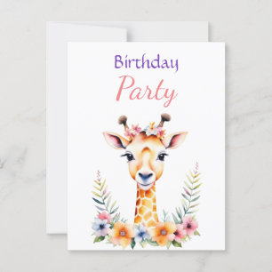 Sweet Baby Giraffe Floral Girl's Birthday Party Postkarte