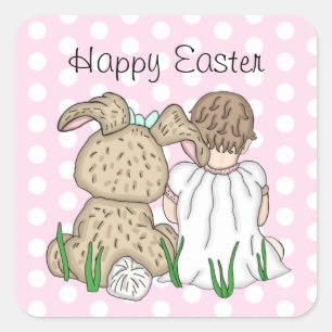Sweet Baby Girl and Oaster Bunny Happy Oaster Quadratischer Aufkleber