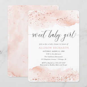 Sweet baby Girl Aquarell Rose Rosa Einladung
