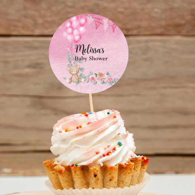 Sweet Baby Girl Ballon Eucalyptus Cupcake Topper Runder Aufkleber (Von Creator hochgeladen)