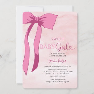 Sweet Baby Girl Blush Pink Bow Baby Dusche Einladung