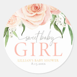 Sweet Baby Girl Blush Pink Rose Floral Sticker