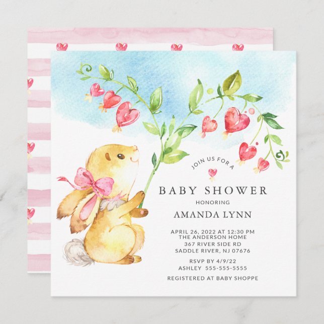 Sweet Baby Girl Bunny Baby Dusche Einladung (Vorne/Hinten)