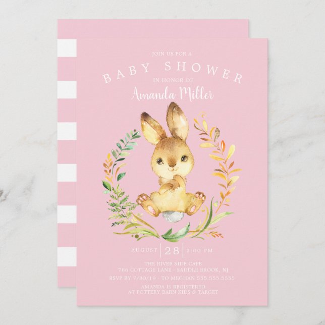 Sweet Baby Girl Bunny Baby Dusche Einladung (Vorne/Hinten)