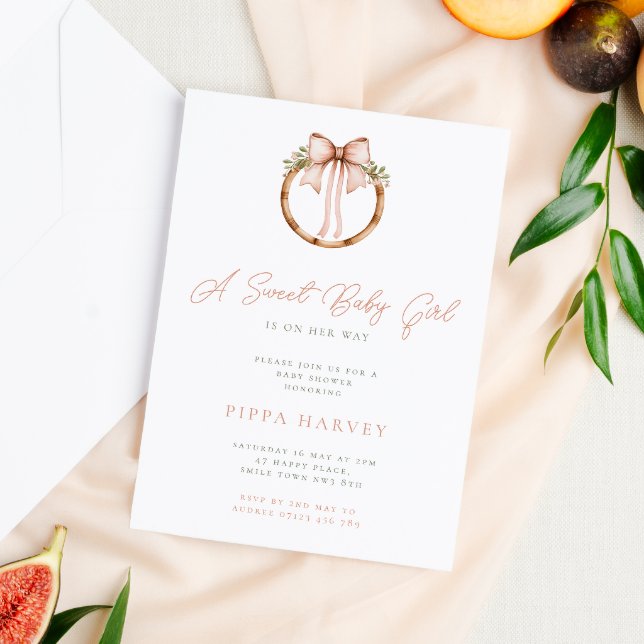 Sweet Baby Girl Coquette Bow & Hoop Baby Dusche Einladung (Von Creator hochgeladen)