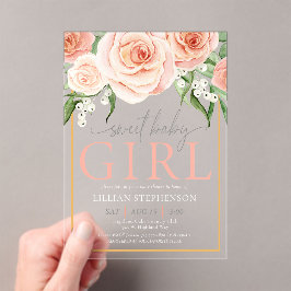 Sweet Baby Girl Elegant Blush Pink Rose Floral Acryleinladungen