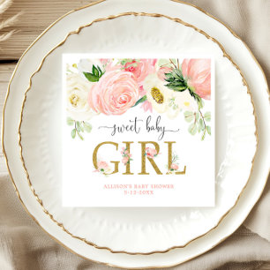 Sweet baby Girl errötet pinkfarbene Blütendusche Serviette