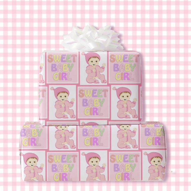 Sweet Baby Girl in Pink Baby Shower Pastel Geschenkpapier (Von Creator hochgeladen)