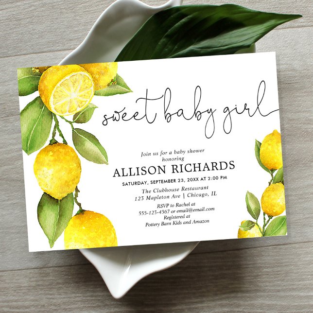 Sweet baby Girl lemon Aquarellmädchen Dusche Einladung (Von Creator hochgeladen)