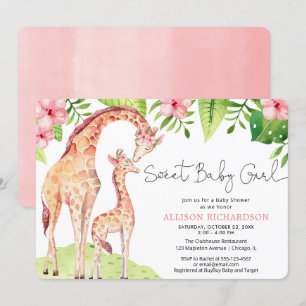 Sweet Baby Girl niedliche Giraffe Safari Babydusch Einladung