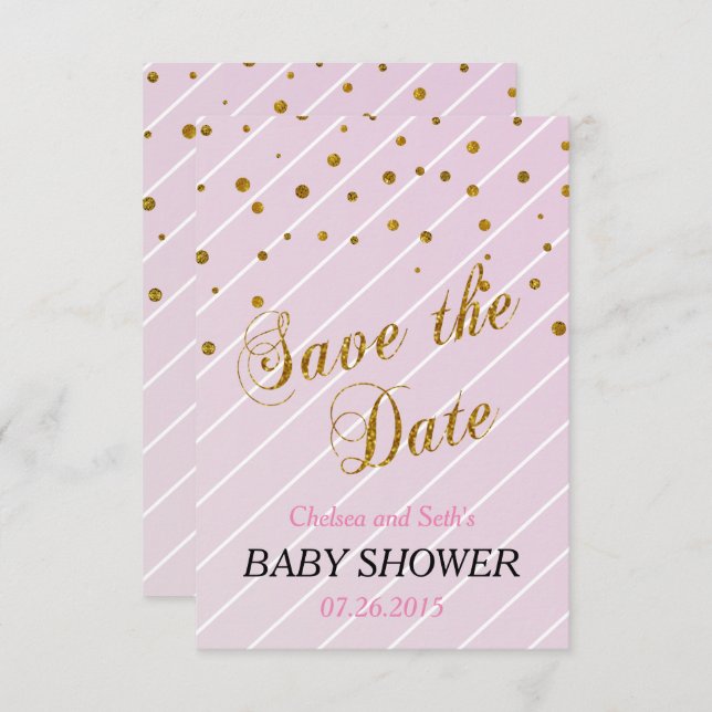 Sweet Baby Girl Pink & Gold Confetti | Babydusche Einladung (Vorne/Hinten)