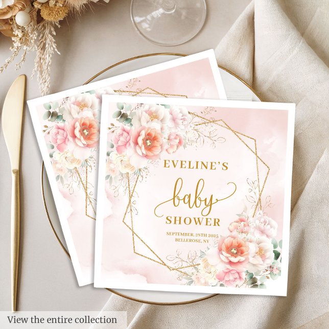 Sweet Baby Girl Puder Rosa goldene Tornadeln Servi Serviette (Sweet Baby Girl powder pink gold peonies napkins

)
