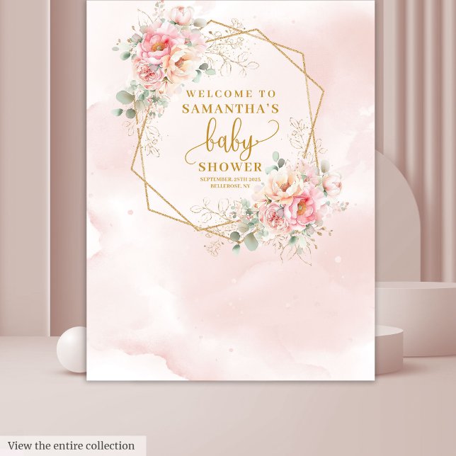 Sweet Baby Girl Puder Rosa Goldpfeifer vor der Kul Wandteppich (Sweet Baby Girl powder pink gold peonies backdrop

)