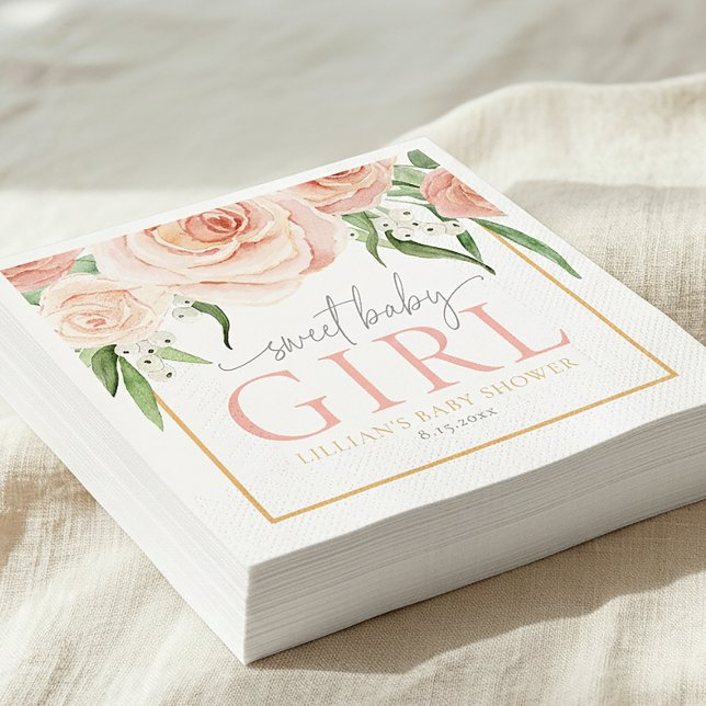 Sweet Baby Girl Soft Pink Rose Floral Baby Shower Serviette (Von Creator hochgeladen)
