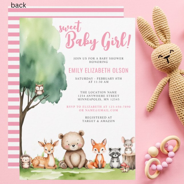 Sweet Baby Girl Woodland Animals Baby Dusche Einladung (Von Creator hochgeladen)