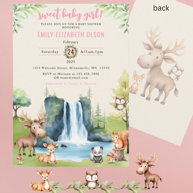 Sweet Baby Girl Woodland Animals Wasserfall Dusche Einladung (Von Creator hochgeladen)