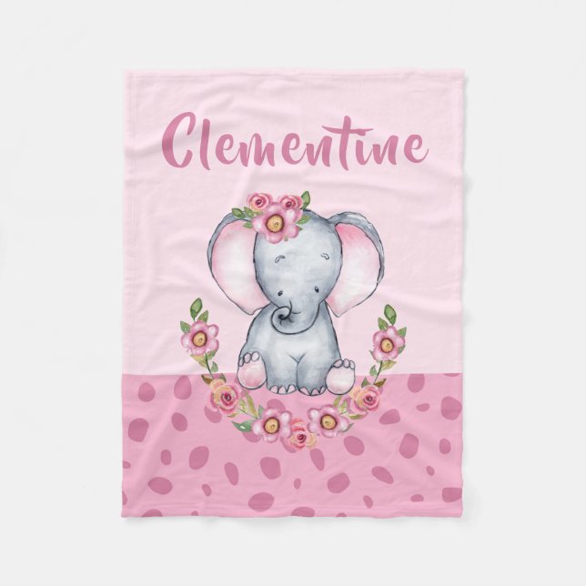 Sweet Baby Girl's Elephant Floral Animal Print Fleecedecke (Vorderseite)