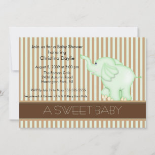 Sweet Baby Green & Brown Elephant Baby Dusche Einladung